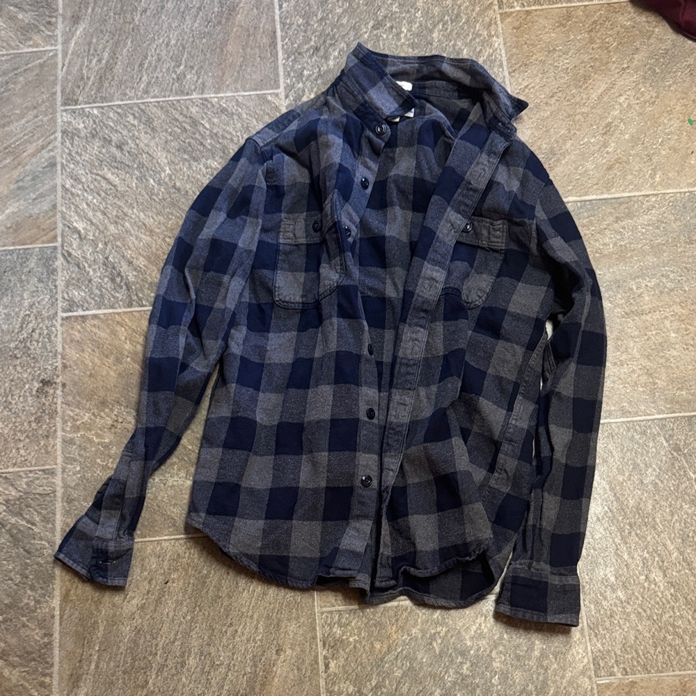 J. Crew Navy and Charcoal Plaid Shirt